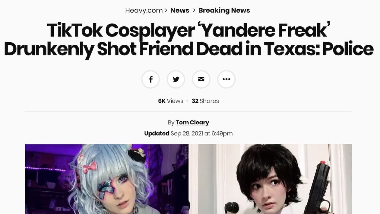 ヤンデレフリーク　アメリカ　TikTok　コスプレ　コスプレイヤー　yandere.freak